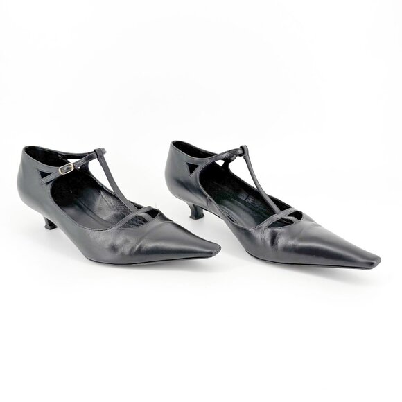 The Row Cyd Mary Jane Kitten Pumps Size 39 US 9 Black Leather Pointed Low Heel - Picture 1 of 16